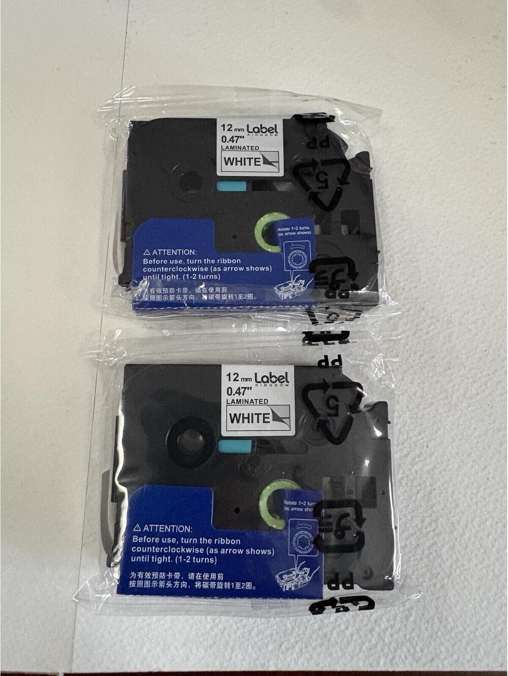 Brother P-Touch Laminated White  12mm x 0.47". 1/2" . Sealed. Labelife 2pc